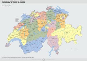 Übersichtskarte: Amtsbezirke und Kantone der Schweiz